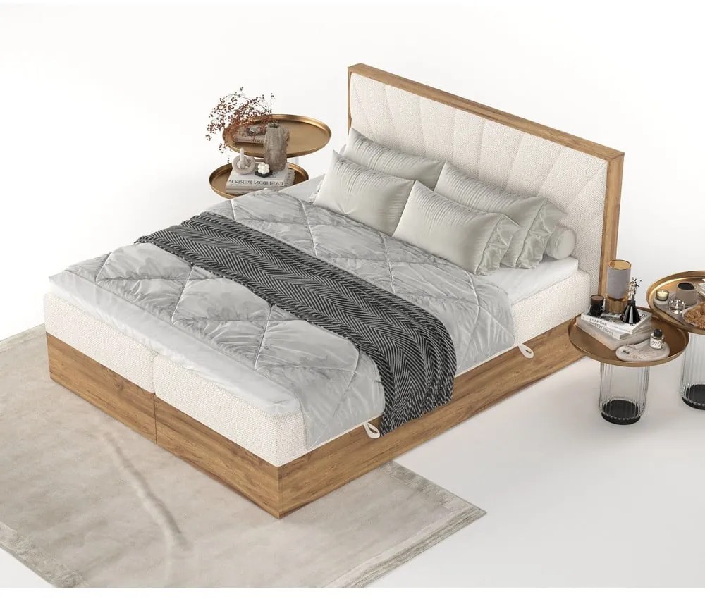 Kremowo-naturalne łóżko boxspring ze schowkiem 140x200 cm Asahi – Maison de Rêve