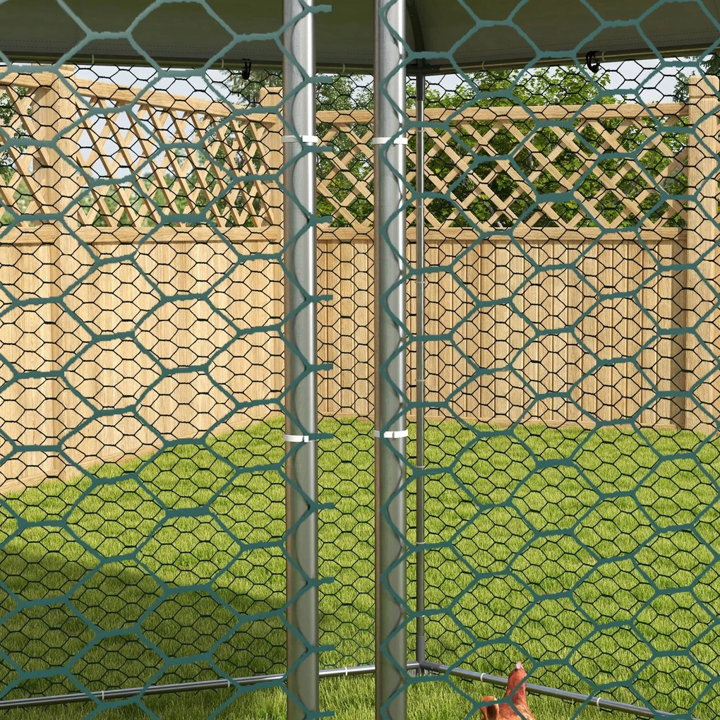 PawHut Wybieg dla kur z zacieniającym dachem, ocynkowana stal, dla 10-15 zwierząt, Srebrny