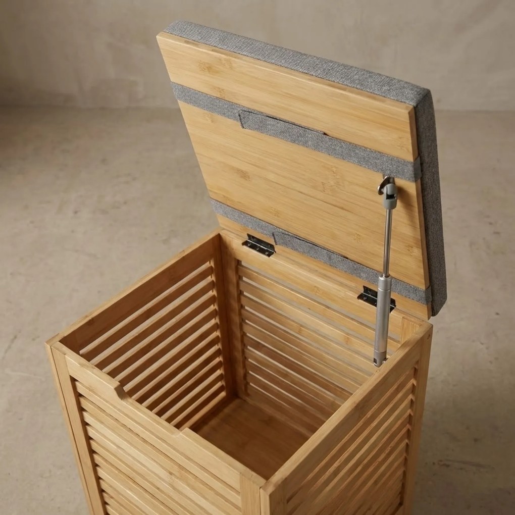 Bambusowy kosz na pranie z siedziskiem DISA, 40 l