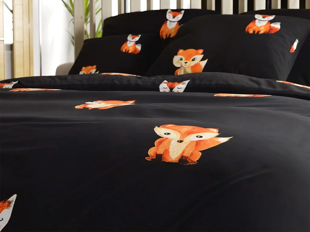 PrzytulneMieszkanie.pl PrzytulneMieszkanie.pl Pościel z mikrofibry FOXES czarna Rozmiar pościeli: 2 szt 70 x 80 cm | 160 x 200 cm