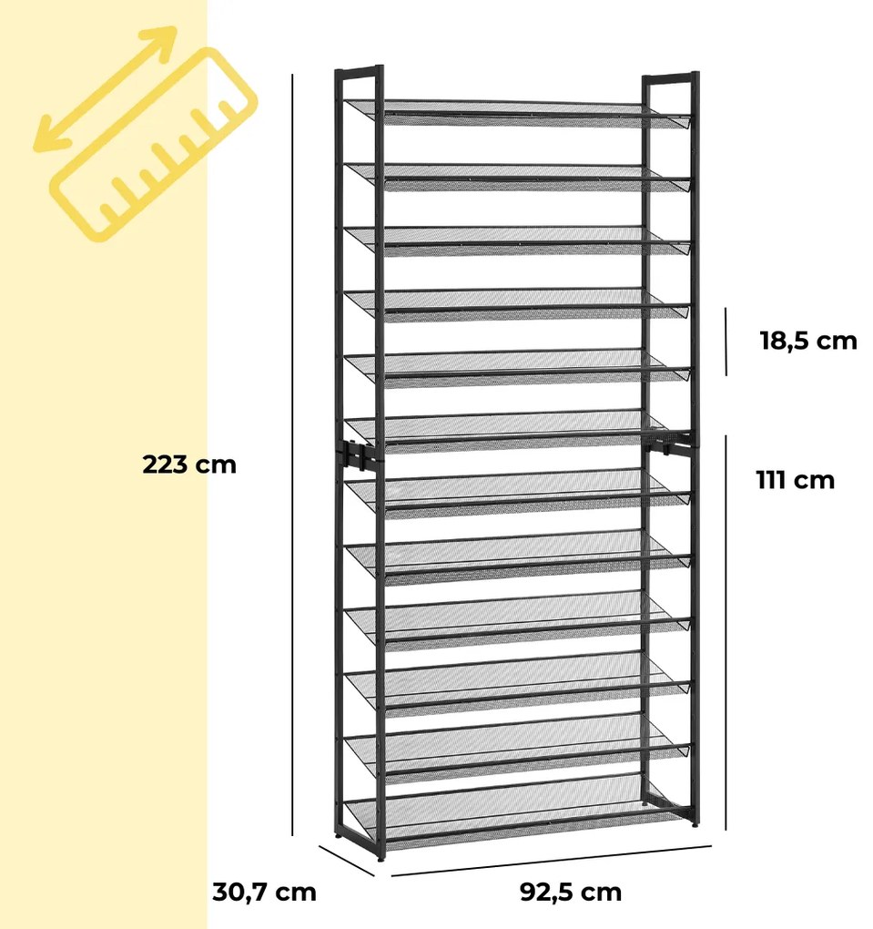 Półka na buty IDA, 12 półek, 92,5x31x223cm, czarna Jurhan