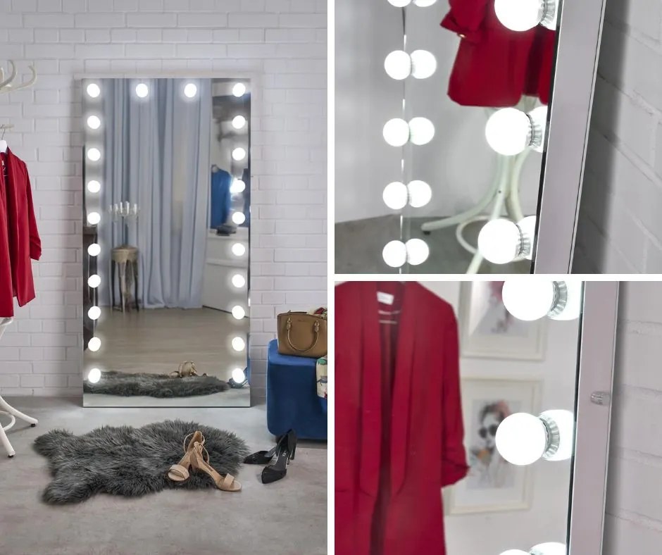 Duże lustro z żarówkami LED Pearl Halmar