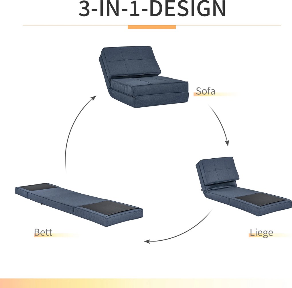 HOMCOM Fotel podłogowy rozkładany, 5-stopniowa regulacja, granatowy, 61x73x58cm | Aosom PL