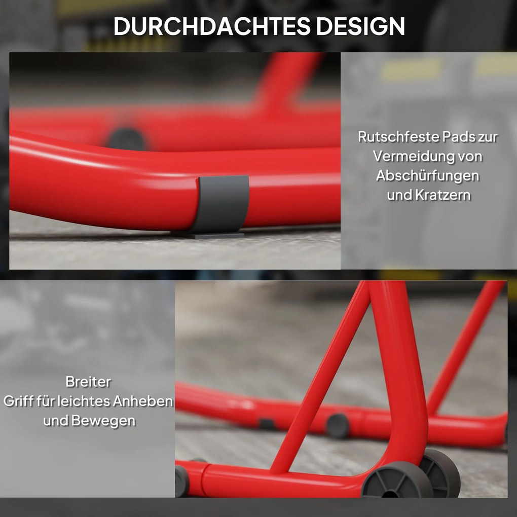 HOMCOM Stojak Motocyklowy Zestaw do Przedniego/Tylniego Koła Podnośnik Motocyklowy do 544 kg Stalowy Czerwony