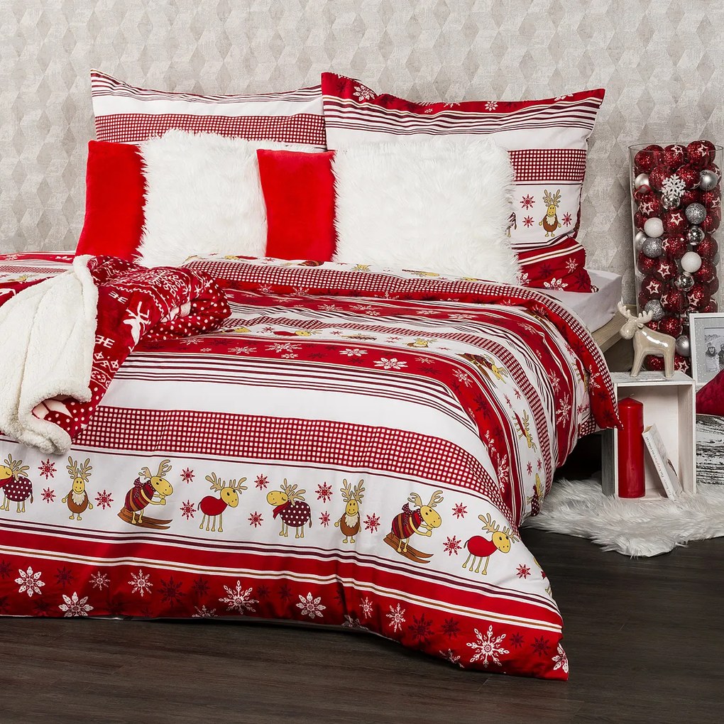 4Home Świąteczna pościel bawełniana Renifery, 160 x 200 cm, 70 x 80 cm