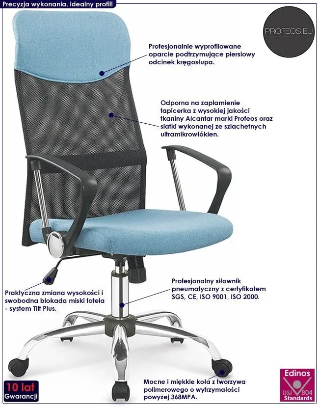 Popielaty tapicerowany fotel obrotowy L5-F90