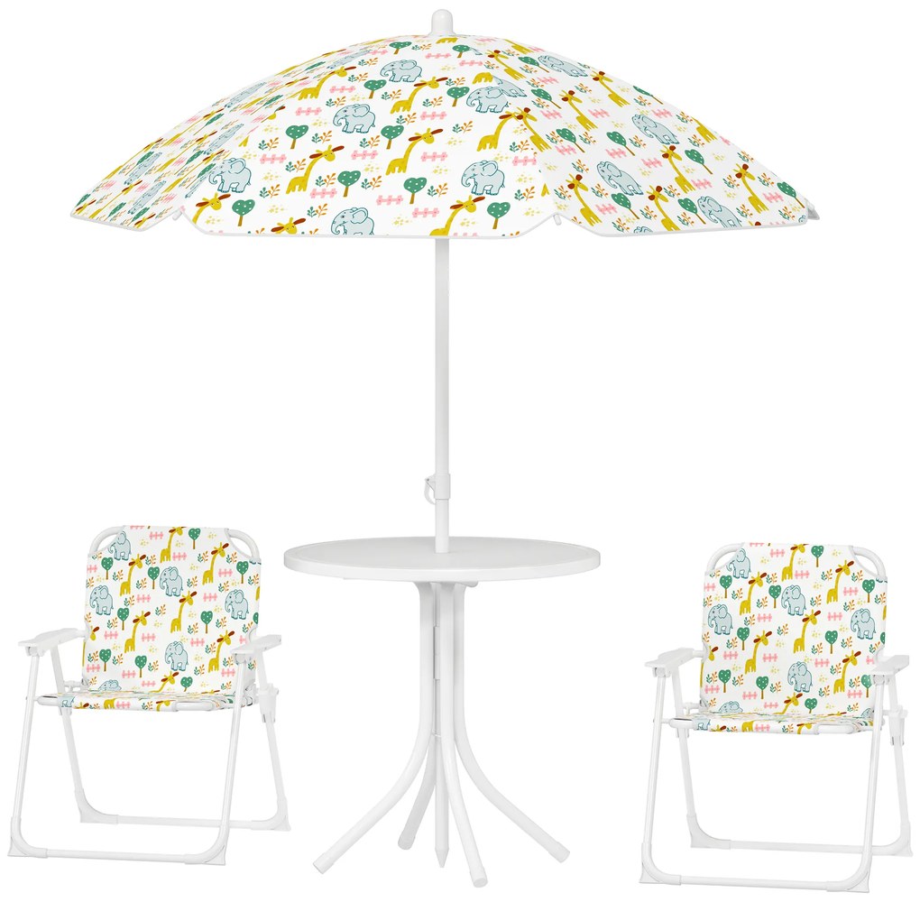 AIYAPLAY Zestaw siedzisk dla dzieci - składane krzesła i stół z regulowanym parasolem, Wzór tęczy, Biały