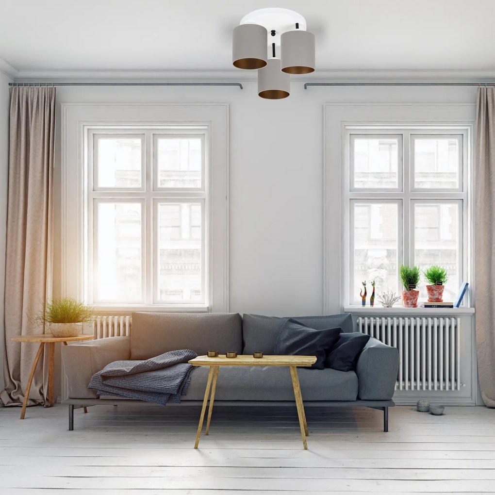 Lampa sufitowa biała trzypunktowa z szarymi abażurami C-3030WE-GRGRGR