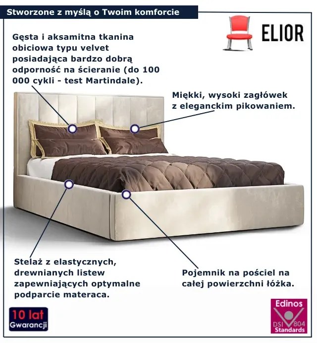 Beżowe pikowane łózko z pojemnikiem 5 rozmiarów K5-F71