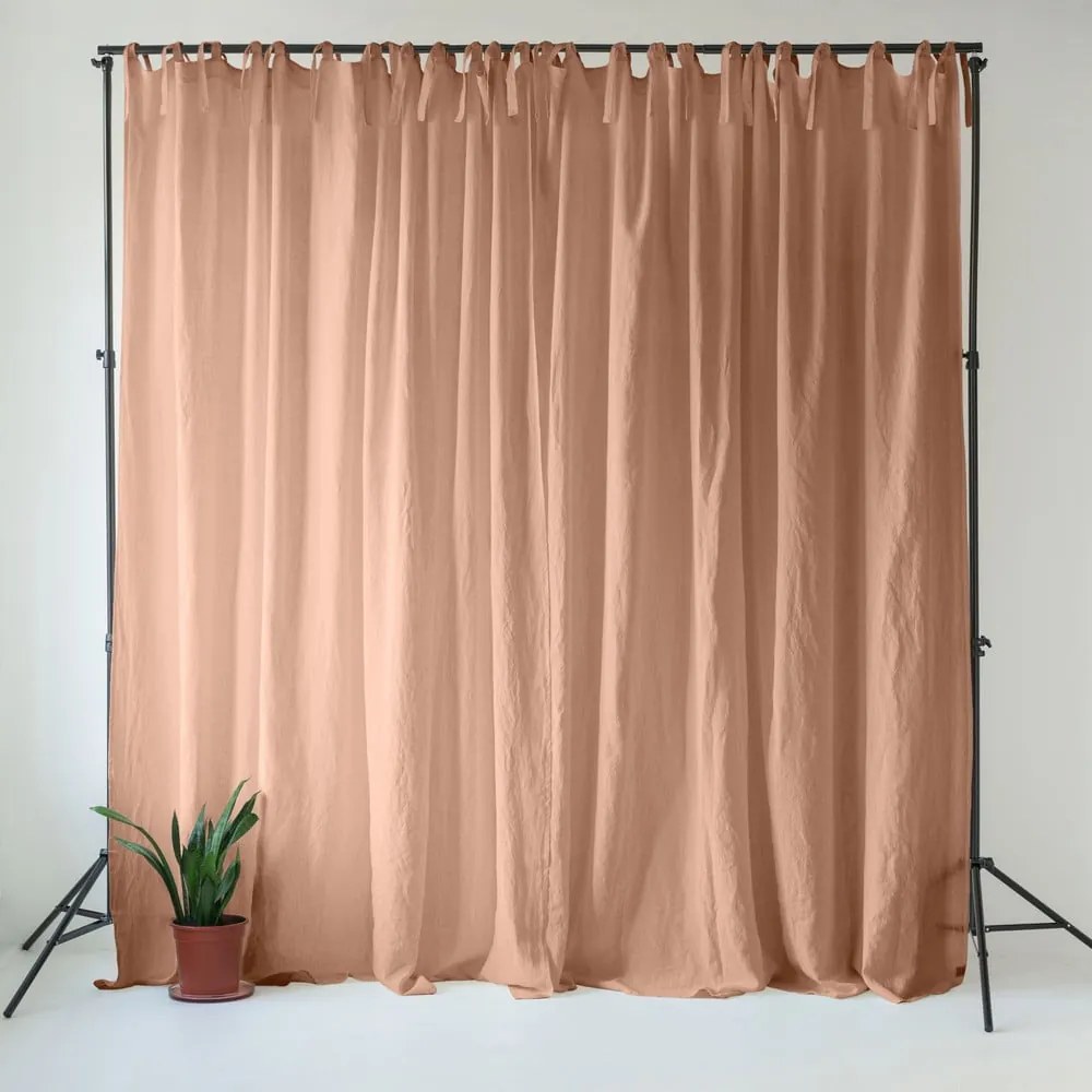 Różowa/brązowa lniana zasłona 140x330 cm Cafe Creme – Linen Tales