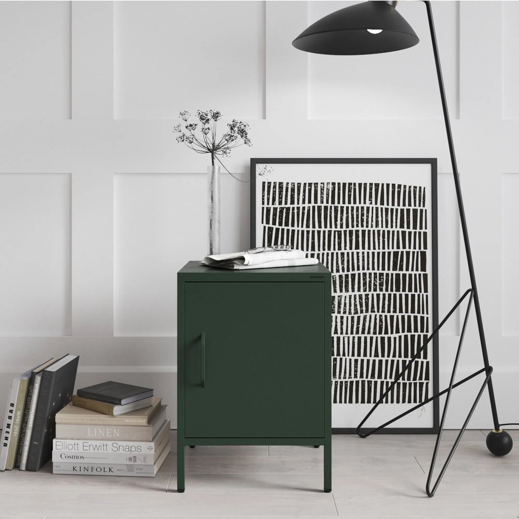 Szafka nocna metalowa na nóżkach butelkowa zieleń, 424x595x400 mm: MIA Modern