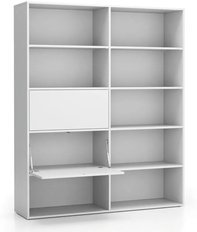 Regał biurowy szeroki LAYERS, 2 schowki, 1582 x 400 x 1905, biały