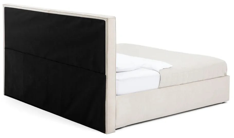 Beżowe tapicerowane łóżko dwuosobowe ze schowkiem z materacem i stelażem 180x200 cm Thessa Bold Line – Bonami Selection