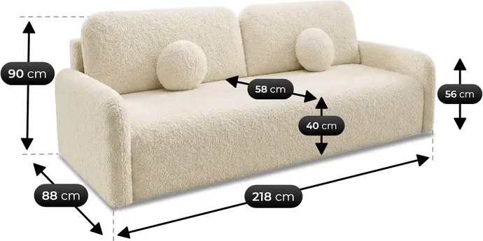 Sofa DUO Rozkładana Dwuosobowa Beżowa Boucle Japandi