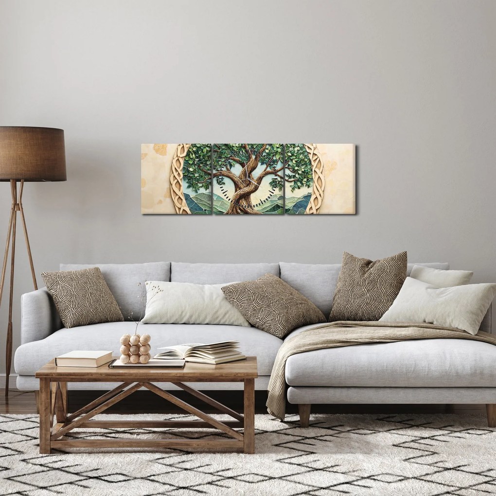 Obraz – Splecione drzewo życia (z zegarem) (90x30 cm)