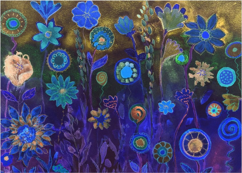 Obraz ciemnoniebieskich kwiatów (70x50 cm)