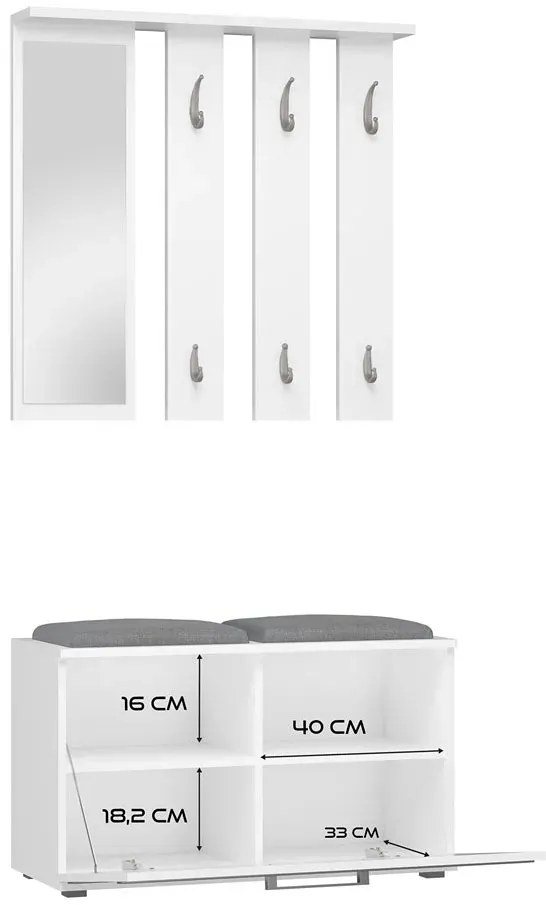 Biała garderoba z szafką na buty i siedziskiem K8-D46