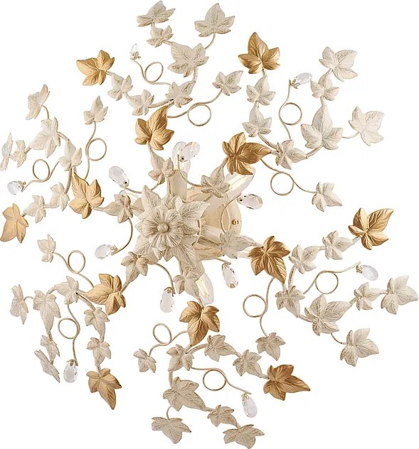 Edera lampa sufitowa z żelaza w kolorze kości słoniowej, dekor stare złoto i kryształki, 6 świateł, Ø80 cm