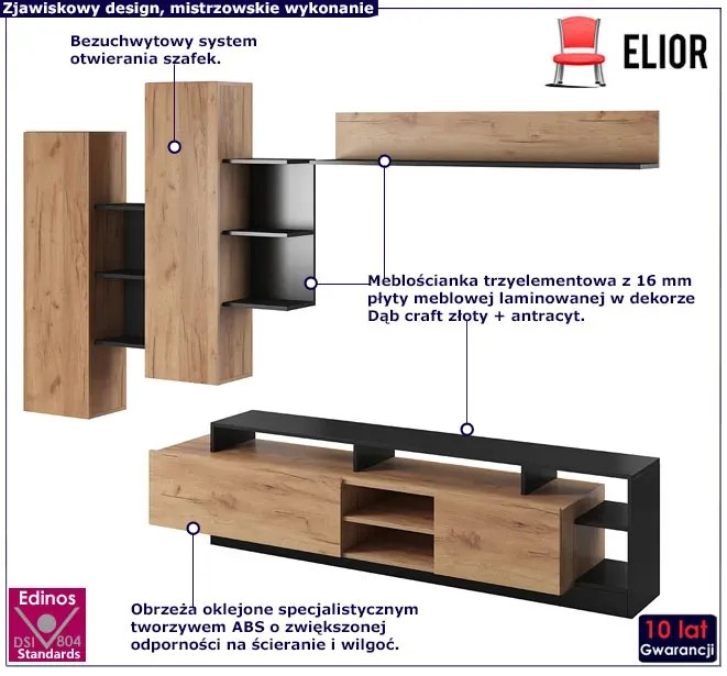 Meblościanka dąb craft złoty + antracyt N3-P31