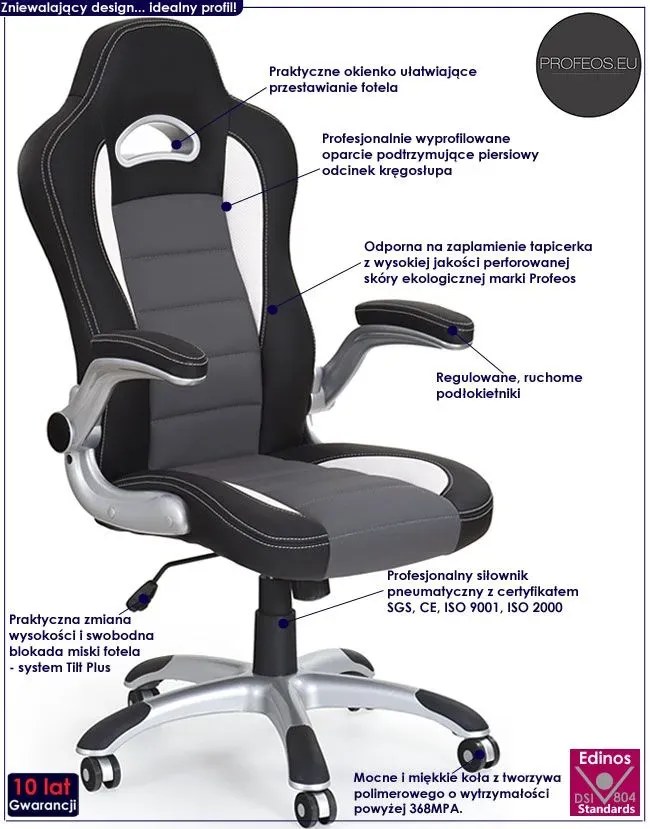 Popielaty biurowy fotel obrotowy E9-P08