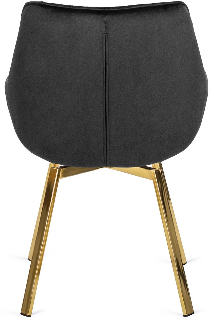 Krzesło Tapicerowane Obrotowe do Salonu MIA Czarne Welurowe Nowoczesne Glamour