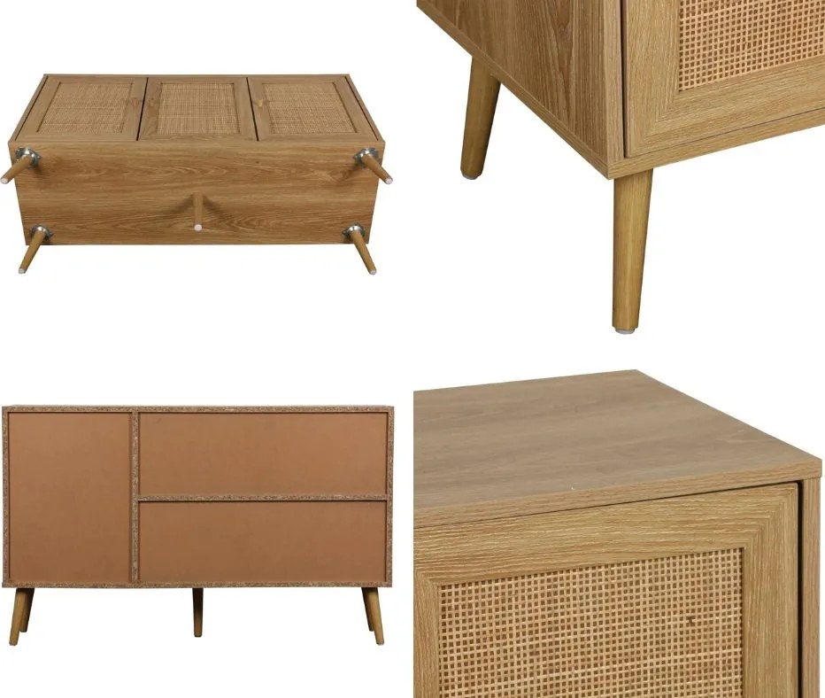 Komoda Ballo z szafkami i plecionką rattanową