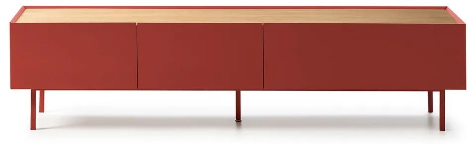 Czerwona szafka pod TV w dekorze dębu 180x45 cm Arista – Teulat