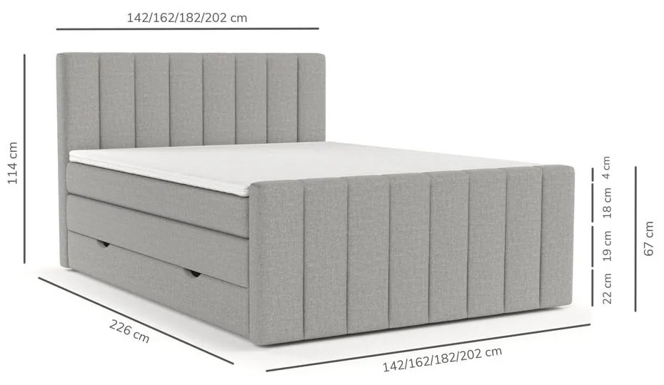 Beżowe łóżko boxspring ze schowkiem 140x200 cm Ruby – Maison de Rêve