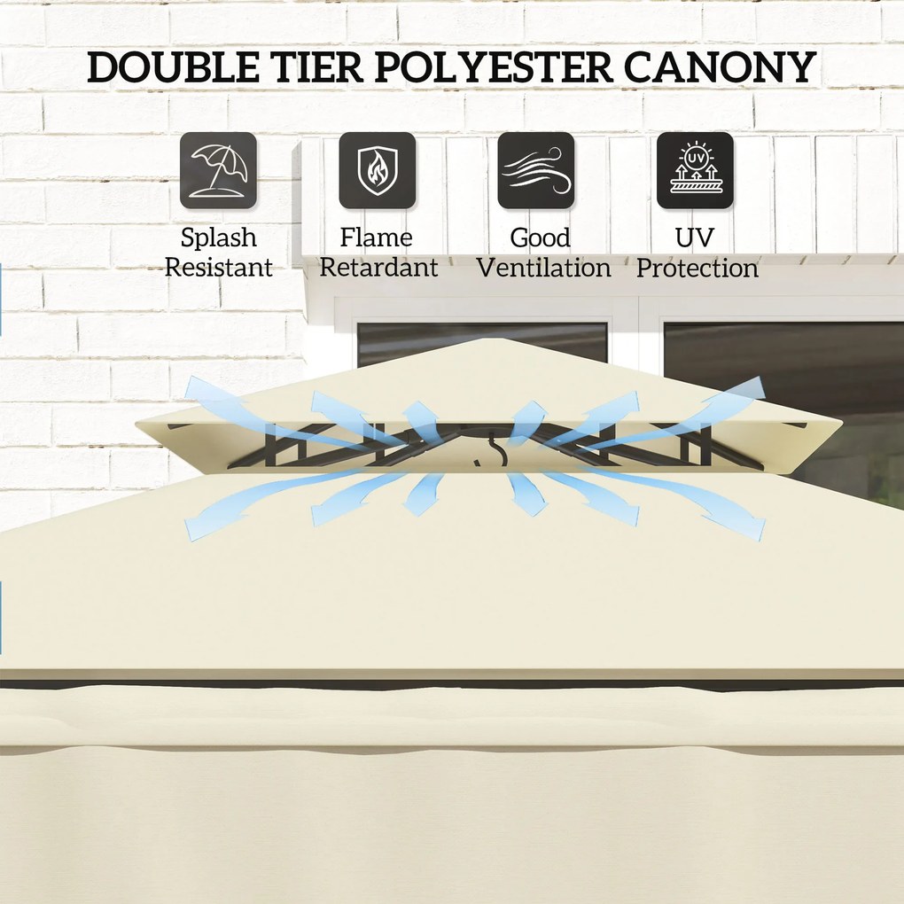 Outsunny Pawilon grillowy 242x149x248 cm wodoodporny, trudnopalny, pawilon ogrodowy z dwuwarstwowym dachem, beżowy | Aosom PL