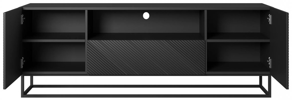 Szafka RTV Asha 167 cm z szufladą i metalowym stelażem - czarny mat