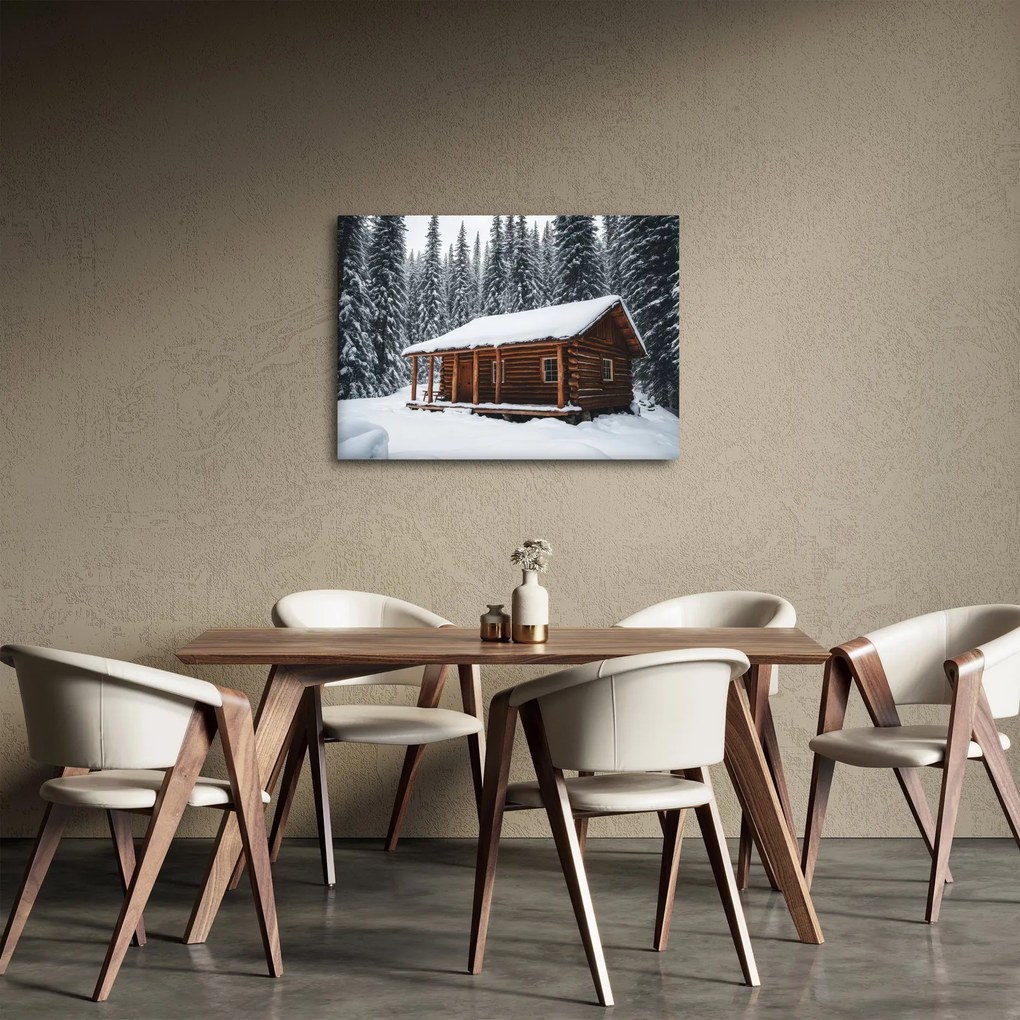 Obraz - Pokryta śniegiem chata (70x50 cm)