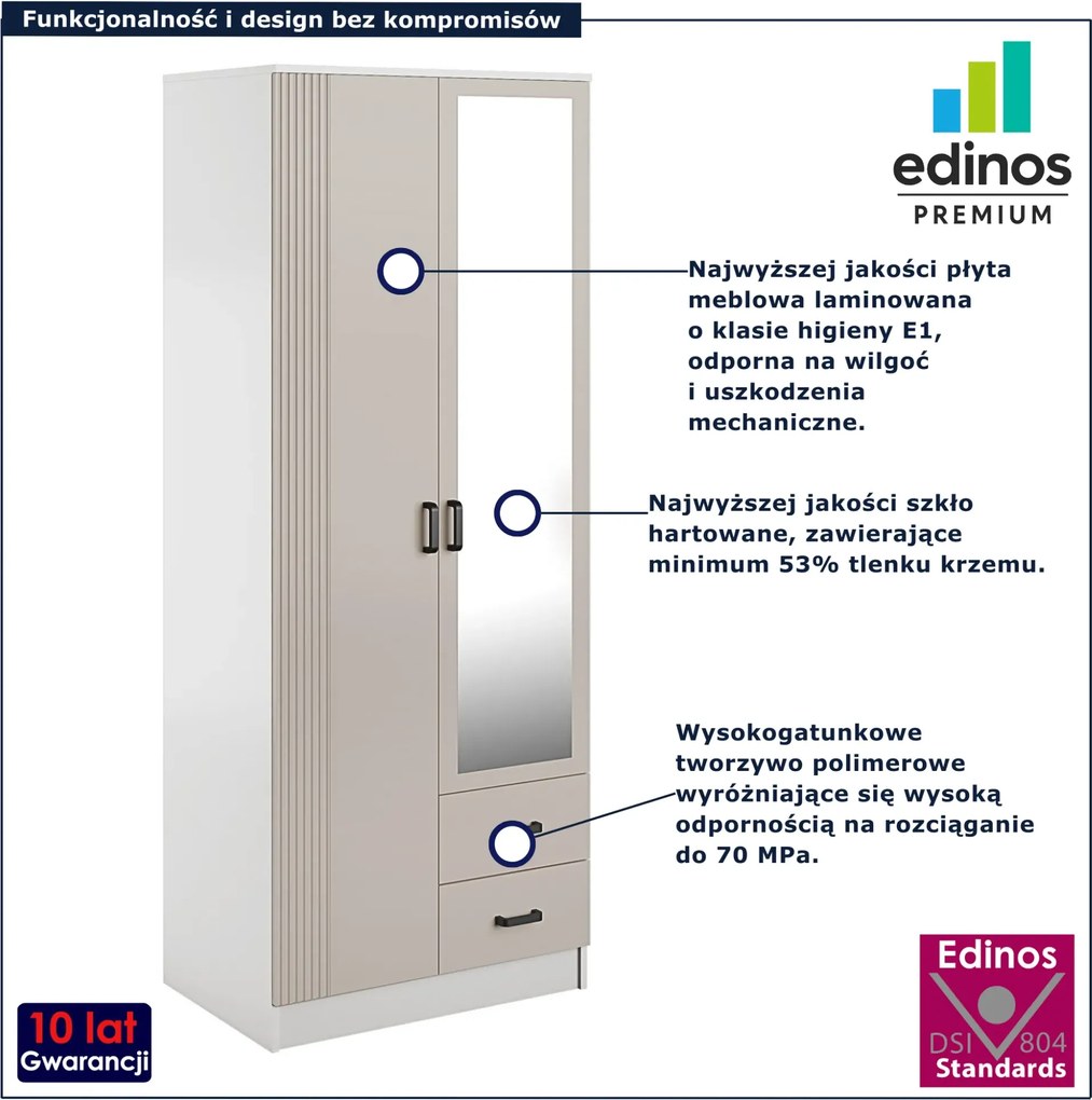 Szafa uchylna z lustrem biały + kaszmir R1-W87