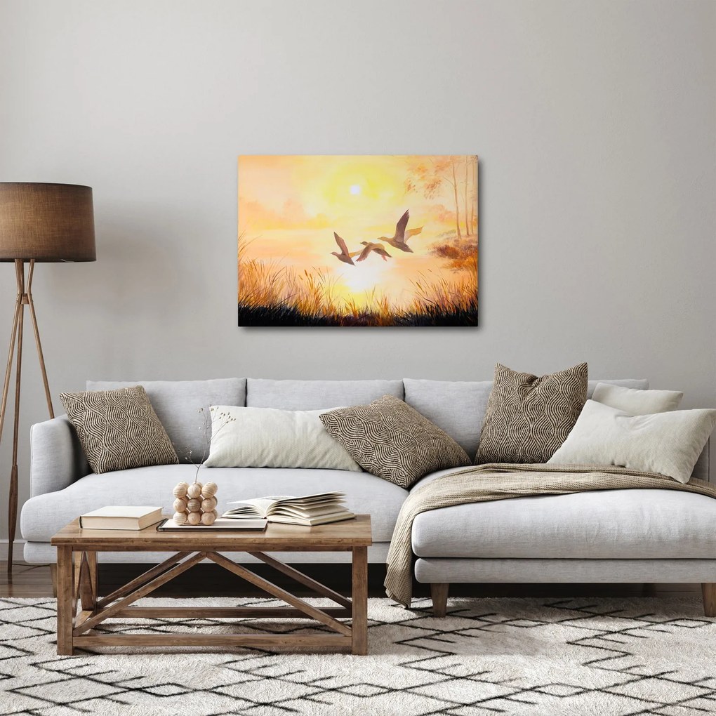 Obraz - Żurawie o zachodzie słońca (70x50 cm)