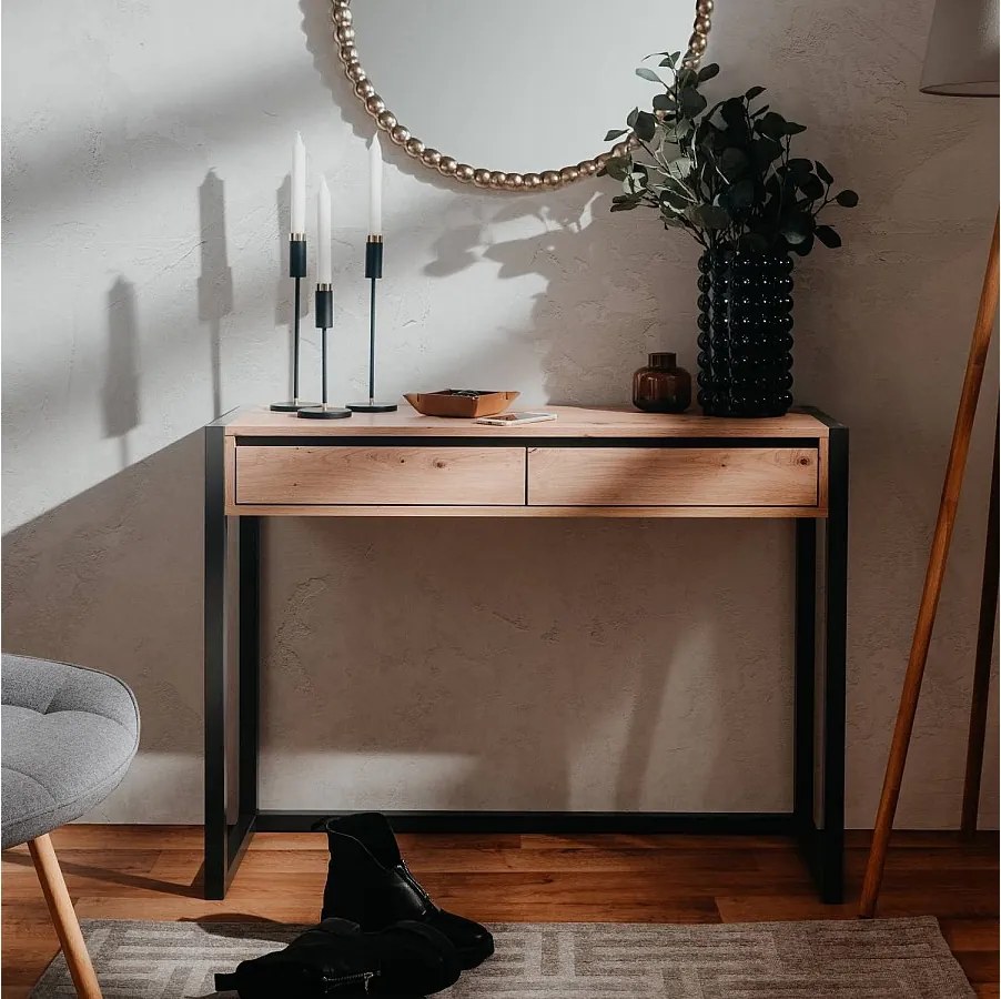 Konsolowy stolik 100x75x35 cm naturalny antracyt