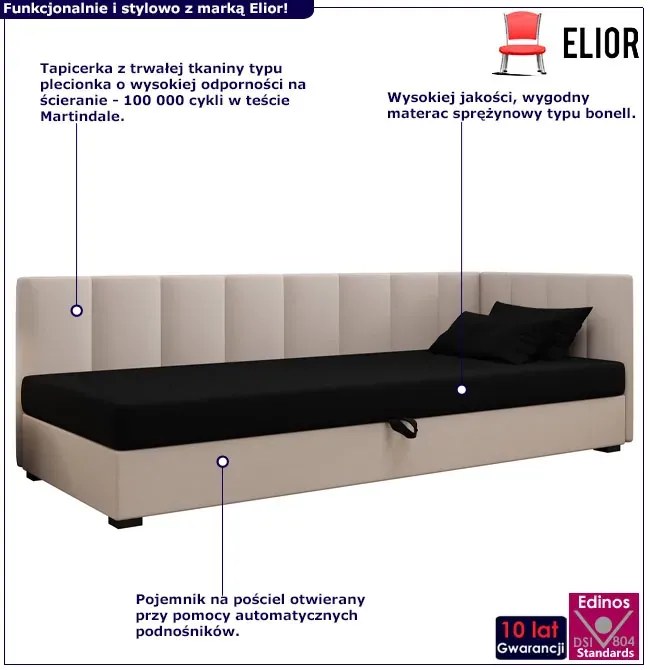 Nowoczesny tapczan z pionowym pikowaniem czarny + ecru W1-F61