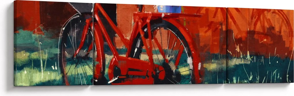 Obraz czerwonego koła, malowanie akrylowe (170x50 cm)