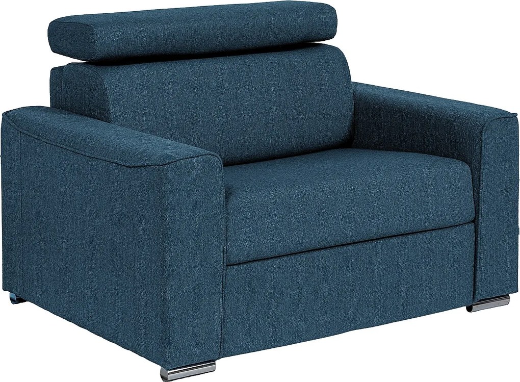 Fotel rozkładany typu express z niebieskiej tkaniny - Szerokie listwy 70 cm - Materac 14 cm VIZIR