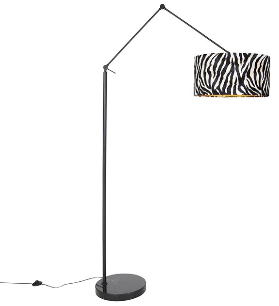 Lampa stojąca czarna z abażurem w pasy zebry 50 cm - Editor Nowoczesny Oswietlenie wewnetrzne
