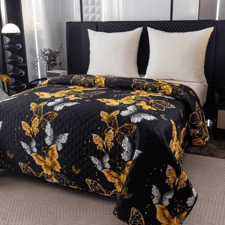 Narzuta na łóżko GOLD BUTTERFLY czarny Rozmiar: 170 x 210 cm