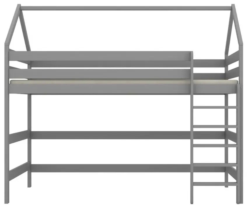 Łóżko domek na antresoli TOBI 2 200x80 szare drewniane KOCOT KIDS