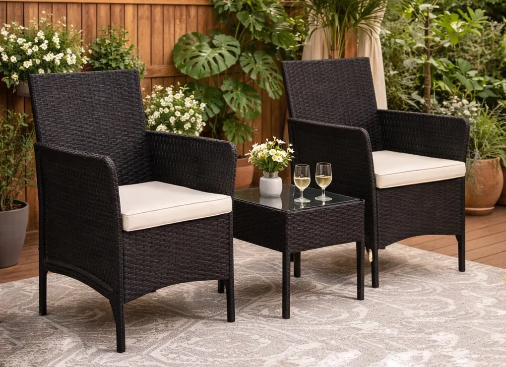 Zestaw mebli ogrodowych Livora 0213 - 2 krzesła i stolik kawowy, kolor czarny