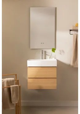 Zestaw Wiszących Mebli Łazienkowych Z Drewna I Forniru Jesionowego Zintegrowany Z Umywalką Ona Naturalna & Prostokątny Led - Sklum