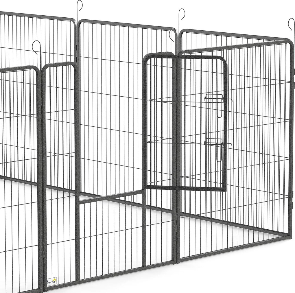 PawHut Zagroda dla szczeniąt, 12 paneli, składana z 2 drzwiami, 12 stalowych paneli, każdy 80 x 100 cm, szara | Aosom PL