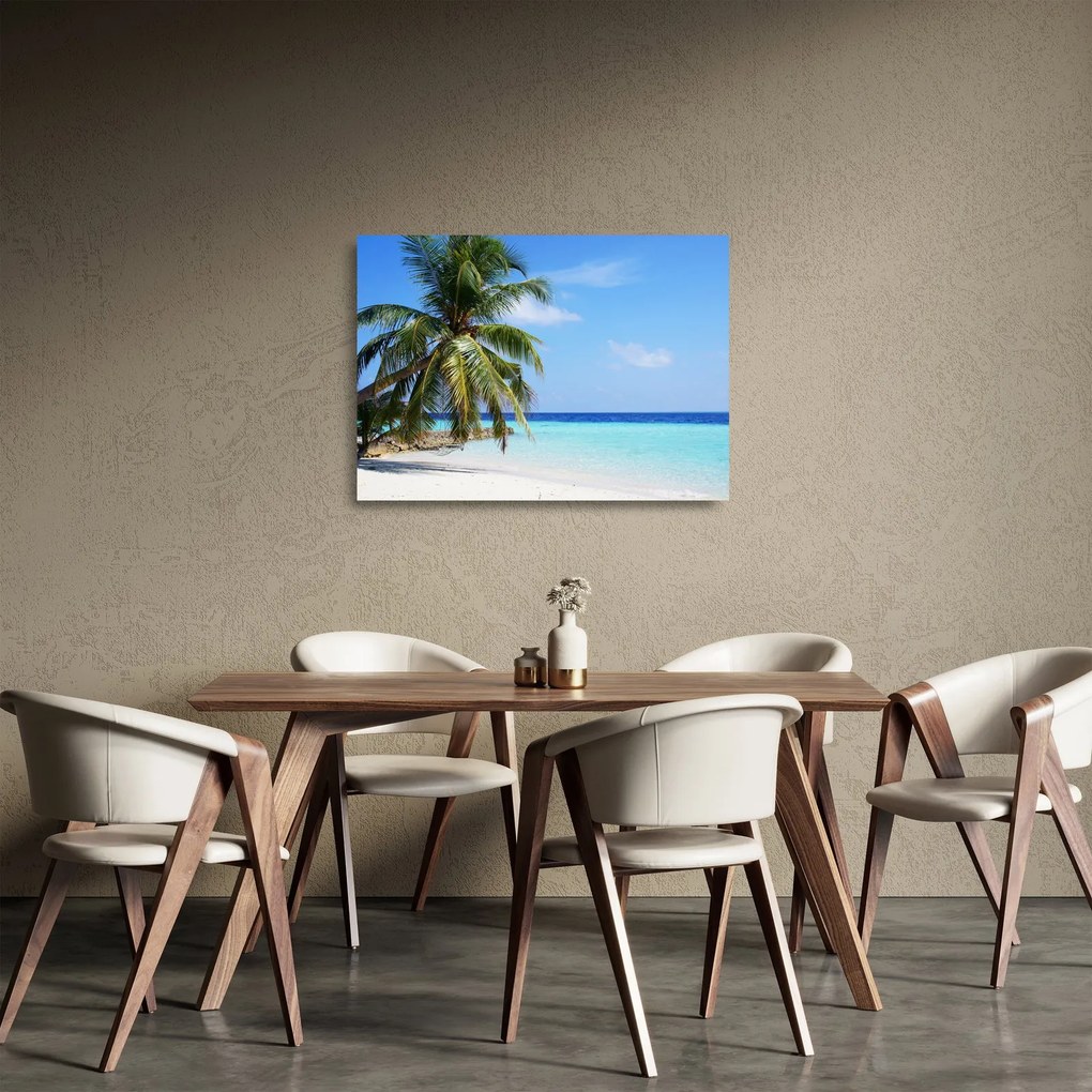 Obraz na szkle - palma na plaży (70x50 cm)