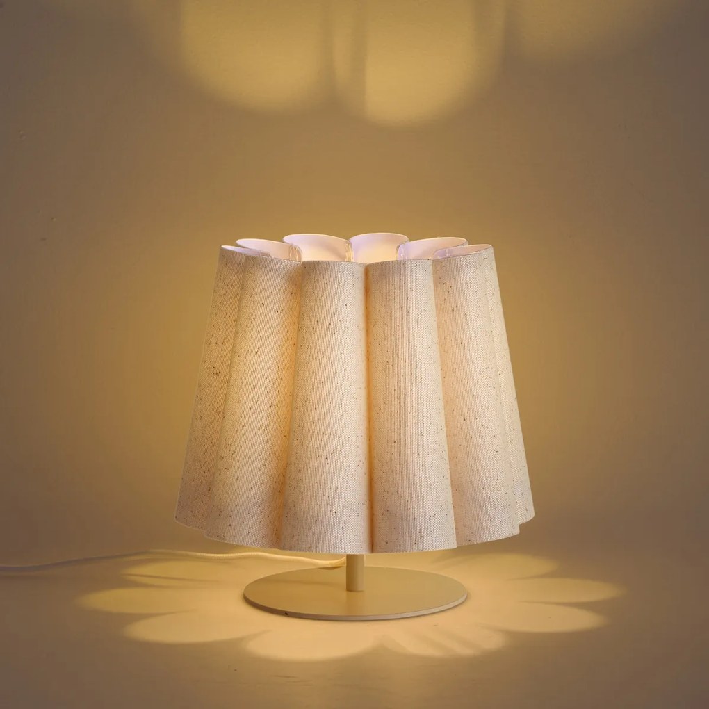 Lampa stołowa Japandi beżowa z abażurem z tkaniny 22 cm - Jenni