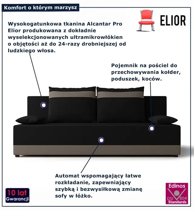 Czarno-brązowa sofa rozkładana z funkcją spania E1-Z66
