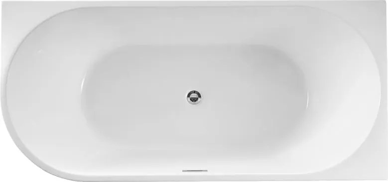 Wanna wolnostojąca narożna prawa z konglomeratu biała błyszcząca 160 x 75 cm WALL White Glow z przelewem typu SLIM : Kolor wanny - Biały matowy