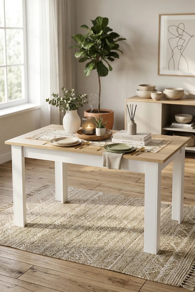 Nowoczesny stół dąb sonoma + biały R2-R35