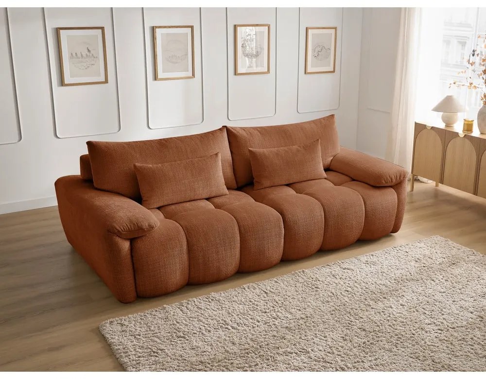 Ceglasta sofa z tkaniny szenilowej 264 cm Ivane – Bobochic Paris