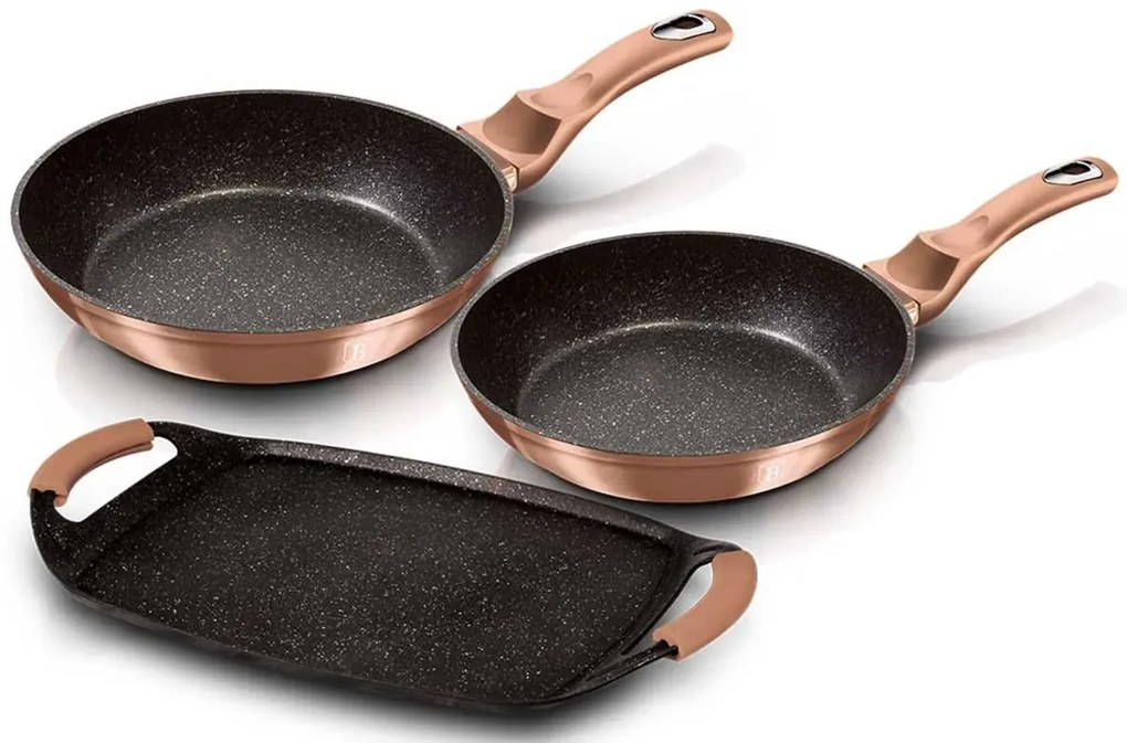 Komplet 3 złotych aluminiowych patelni A4-C92